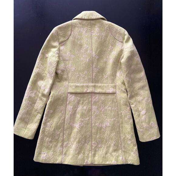 ANN TAYLOR Retro Green Textured Floral Mid-Length Coat sz 4 - Picture 7 of 13